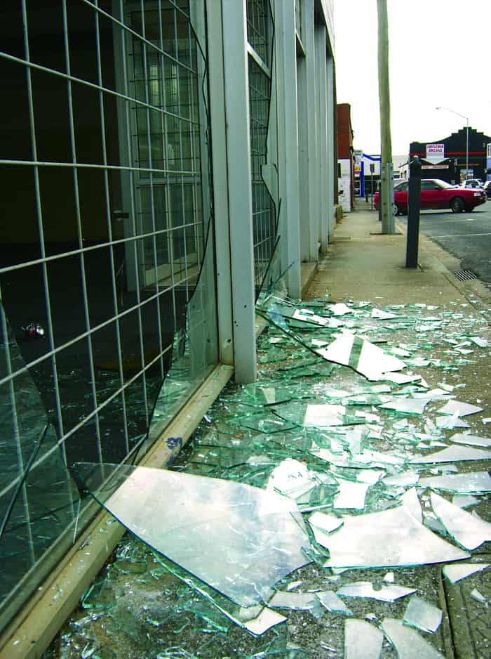 Broken shop window