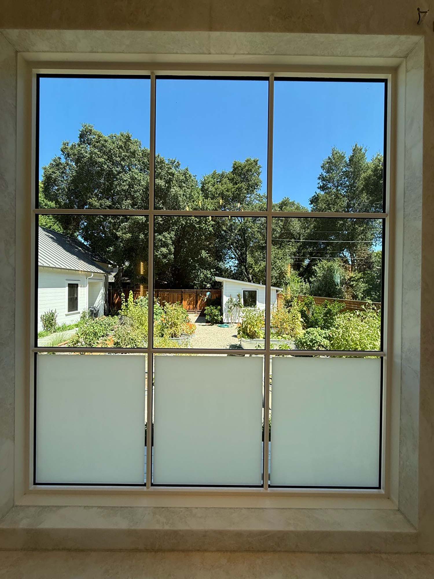 Our team knows how to use 3M Frosted Window Film strategically, as seen in the bathroom in Healdsburg, CA, featured in this post.